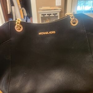 Michael Kors Black Shoulder Bag with Gold Accents